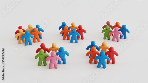 Groups of colorful clay people figures isolated on white background.