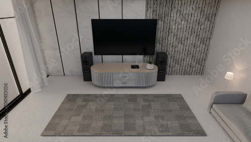 Φωτογραφία Luxury Media Room Interior Showcasing Contemporary Television Wall Comfortable S