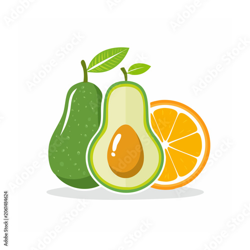 Flat Design Illustration of Avocado and Orange Slice