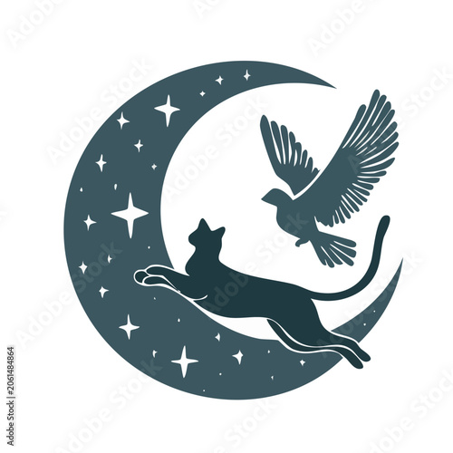 Owl silhouette with moon and stars vector