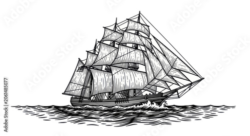 Tableau sur toile Vintage Tall Ship Sailing on the Ocean Waves.