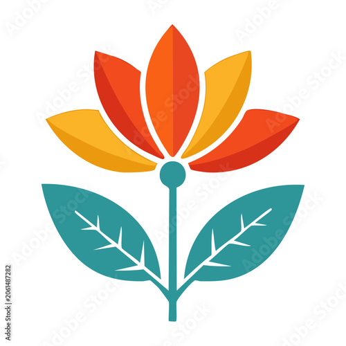 Flat design lotus flower icon with leaves