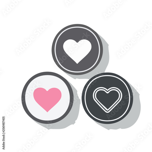 Three flat heart icons in circular frames
