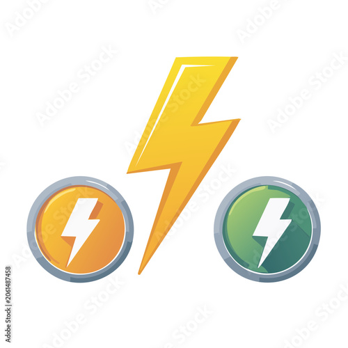 Yellow lightning bolt with orange and green power buttons