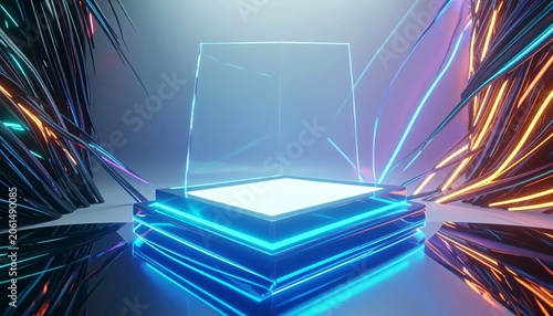 New design concept showing a futuristic display with bright colors and glowing lines in a digital space