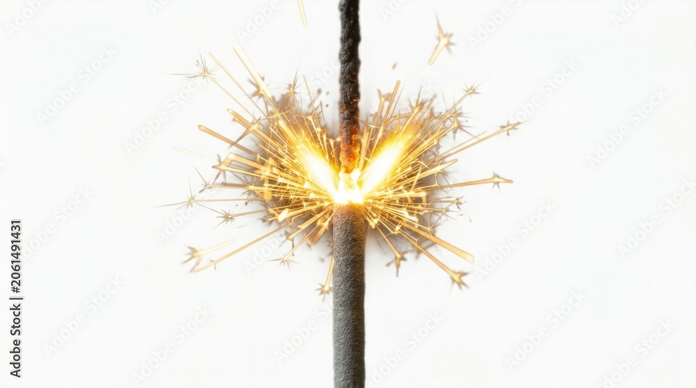 Obraz premium Burning Sparkler with Golden Sparks on White Background