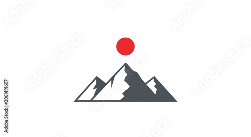Tableau sur toile Minimalist mountain peak icon with red sun