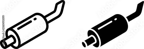 Photos Automotive exhaust muffler icon set on white background with clean lines and sol