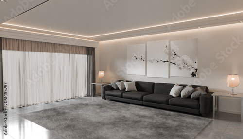 Schilderij op canvas Premium Contemporary Lounge Space With Designer Seating Architectural Lighting R