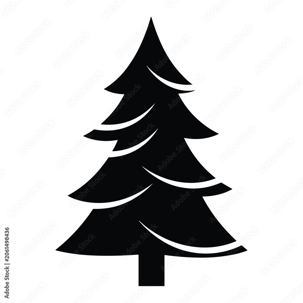 Obraz premium Christmas tree silhouette stylized evergreen pine tree isolated on white background winter holiday graphic.