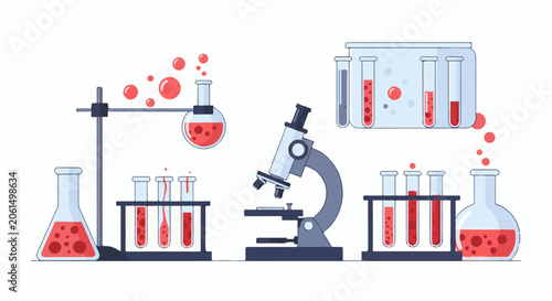 Laboratory equipment with test tubes and microscope