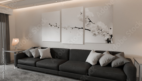 Luxury Living Room Interior Design Featuring Elegant Sofa Ambient Lighting Contemporary Wall Art Modern Decor And Sophisticated Residential Architecture