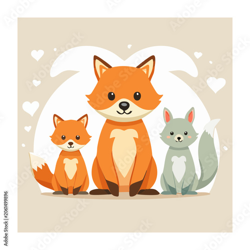 Cartoon fox deer and rabbit sitting together
