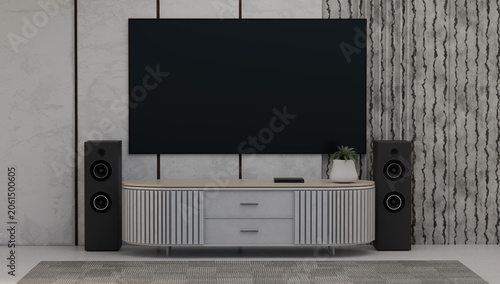 Fotografie Luxury Entertainment Center With Large Television Audio Speakers Modern Media Co