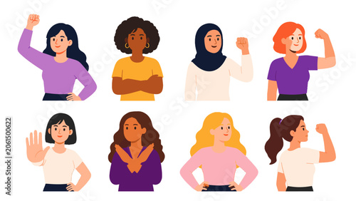 Bild auf Leinwand Set of diverse women making strong and assertive gestures