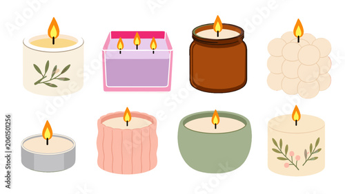 Canvastavla Set of decorative candle icons in assorted container styles