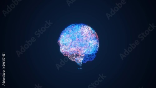 Glowing digital artificial intelligence brain core connected to big data visualization, coding, content creation, and machine learning cloud icons within a futuristic global cyber tech network.