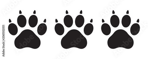 Photography Predator footprint collection with sharp claws silhouettes on gray transparent grid pet track set
