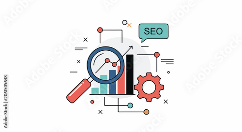 A colorful graphic illustration of SEO concept
