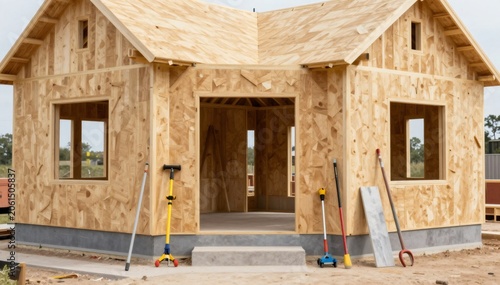 Building new house framing with plywood wood structure