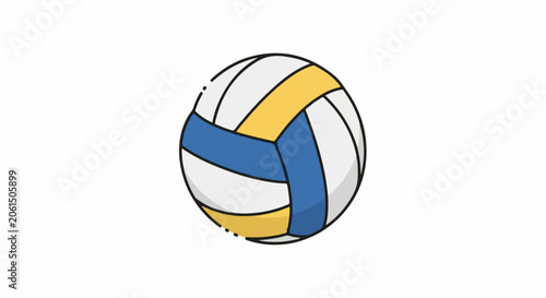 A cartoon-style volleyball with white, blue, and yellow panels