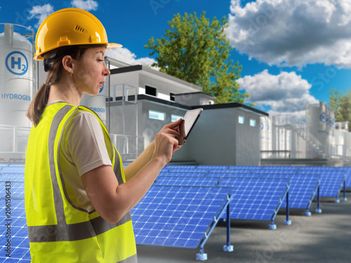 Renewable energy. Female en...