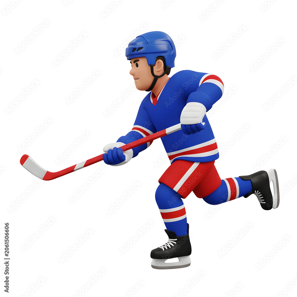 Obraz premium Cartoon Hockey Player in Blue Uniform