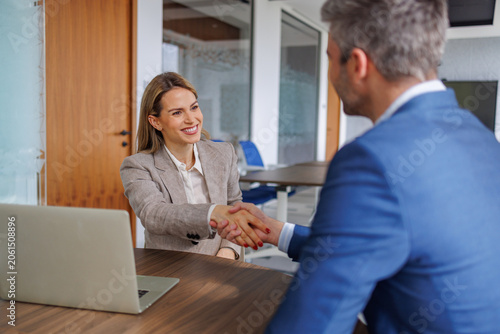 Canvas Print Businesspeople shaking hands, sealing a deal, building partnership, or concludin