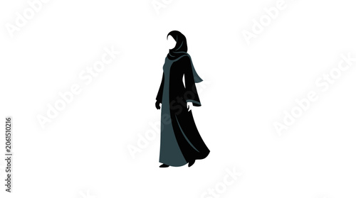 Fotografie Minimalist Silhouette of a Woman Wearing an Abaya and Hijab