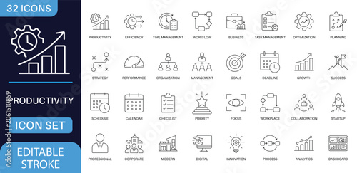 Photos Productivity line icon set