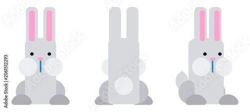 Cartoon Bunny Set: A charming set of three graphic illustrations featuring a cute cartoon bunny from different angles, perfect for Easter or playful designs.
