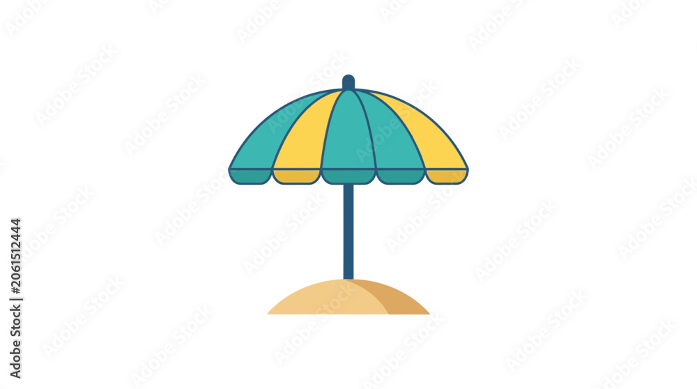 Fototapeta premium Minimalist Vector Icon of a Beach Umbrella on Sand