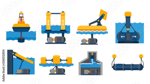 Obraz na płótnie Set of floating water level control and barrier vector icons