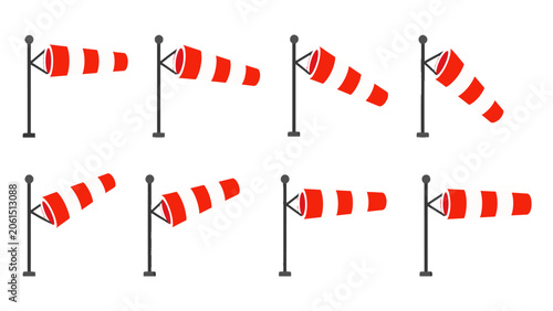 Fotografija Set of striped windsock icons in different wind directions