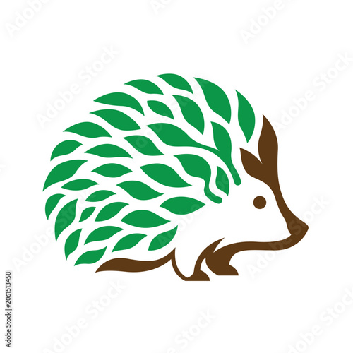 Fotografía combination of hedgehogs and green bushes logo vector