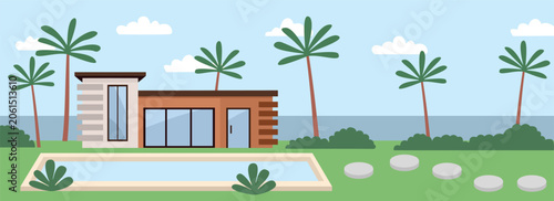 Luxury Tropical Villa with Pool. Modern Resort Villa with Infinity Pool. Luxury Beachside Villa with Pool. Modern Tropical Villa Resort.
