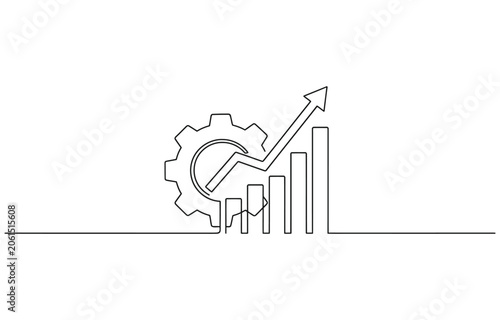 Photos Continuous one single line drawing Productivity bar chart with gear icon