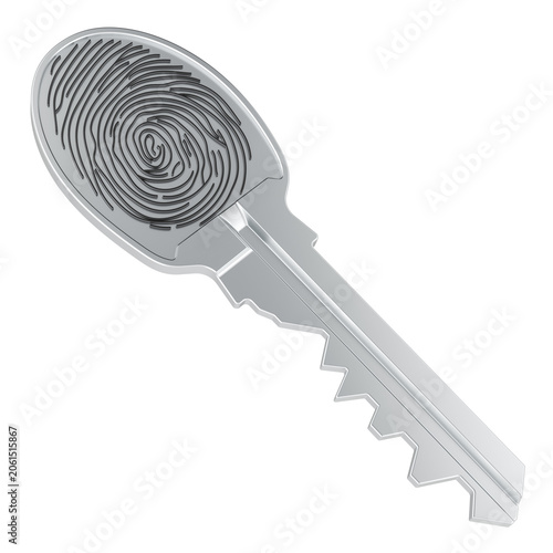 Fingerprint key, biometric security and identity access concept. 3D rendering