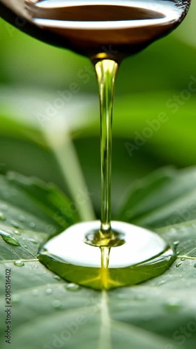 Raindrops on fresh green leaf with soft morning light