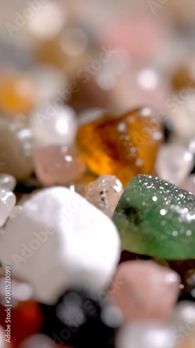 Macro view of mixed gemstones with soft bokeh background