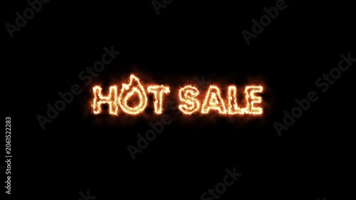 Hot Sale Text Animation with Fire Effect on Transparent Alpha Channel background .Promotional Motion Graphic for E-commerce Ads