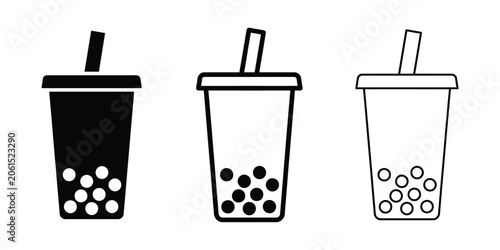 Bubble Tea Boba icon silhouette vector outline and line art
