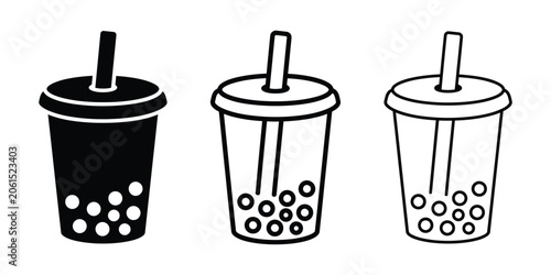 Bubble Tea Boba icon silhouette vector outline and line art