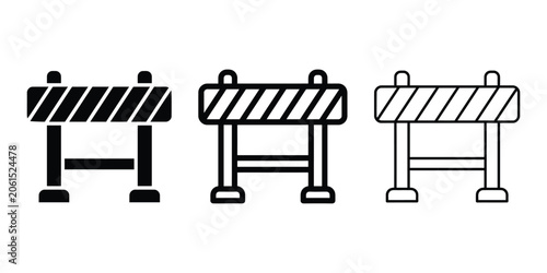 Construction road barrier icon silhouette vector outline and line art