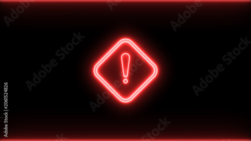 Glowing Neon Warning Sign Border on Black Background. Abstract Red Alert Frame for Technology and Security Design