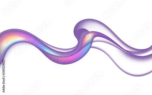 Iridescent fluid wave with soft gradient light in a flowing motion isolated on transparent background