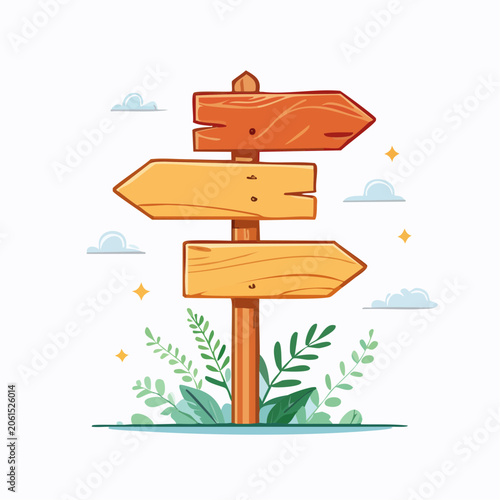 Wooden Signpost with Arrows and Greenery