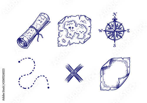 Foto Vintage Pirate Vector Illustration Hand Drawn Nautical Elements Ship Skull Ancho