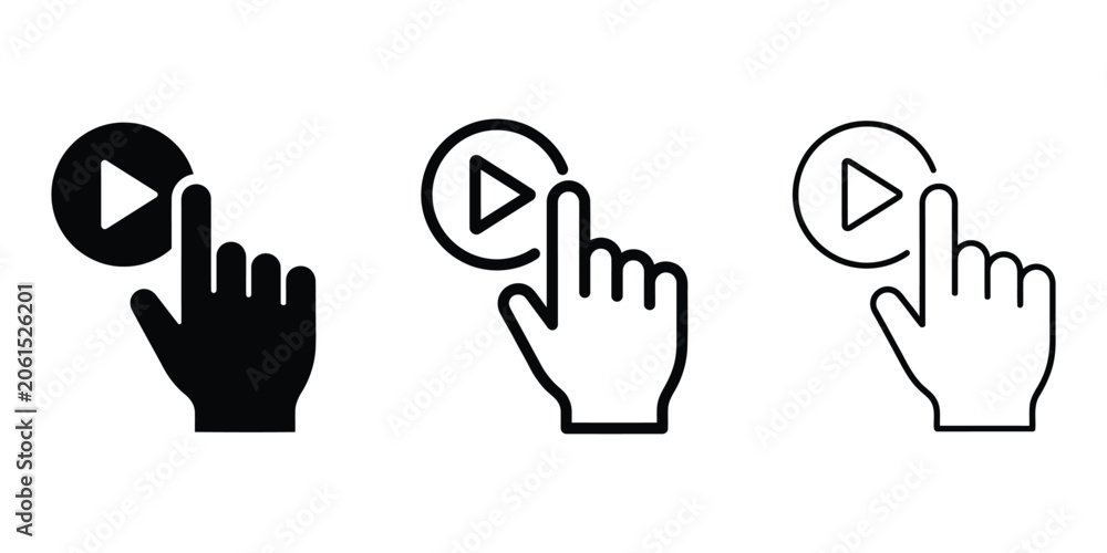 Obraz premium Hand clicking media player icon silhouette vector outline and line art