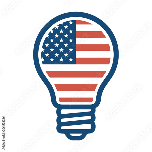 Light bulb icon filled with american flag pattern for innovation concepts american innovation creativity national